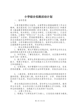 2024年小学综合实践活动计划