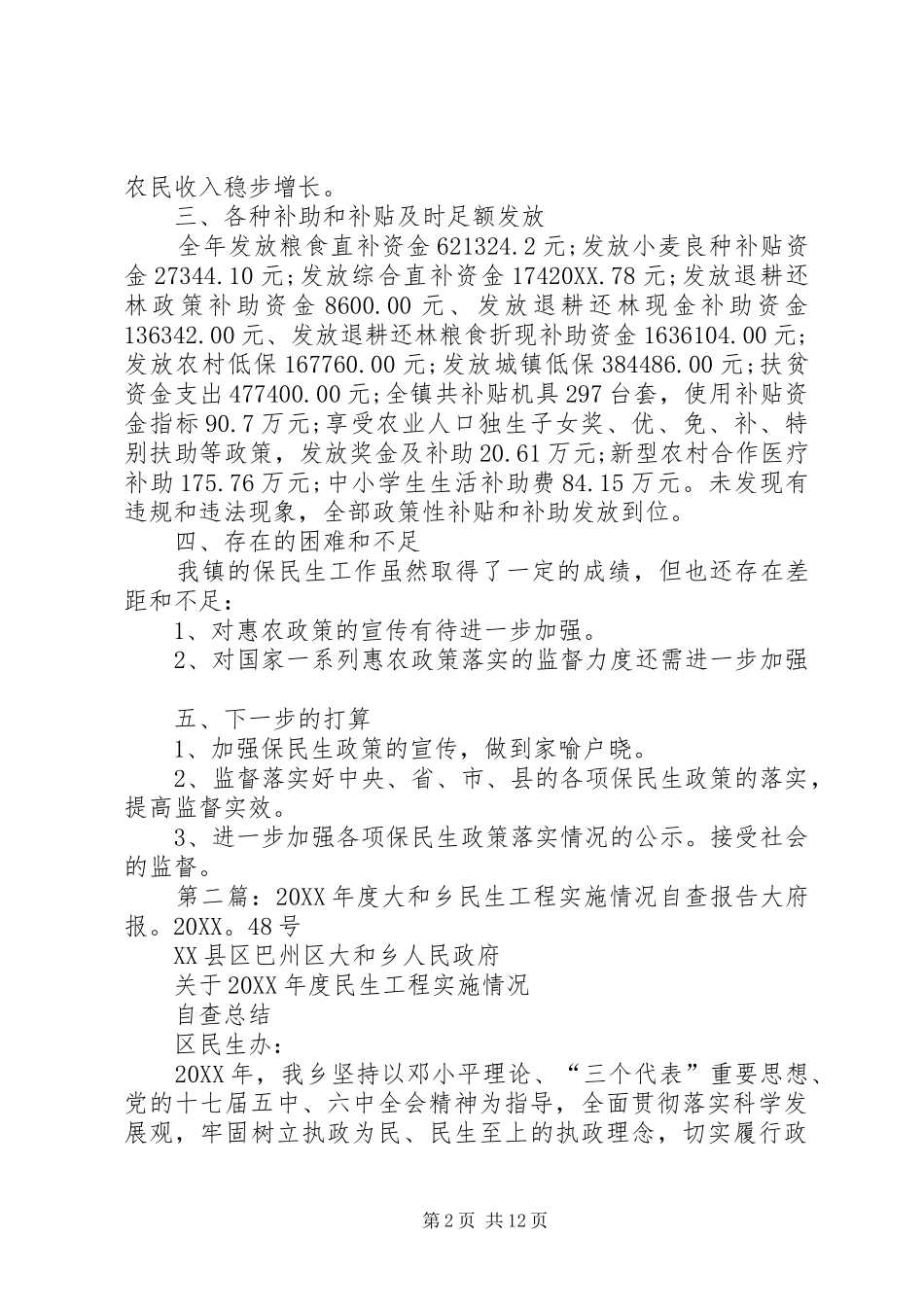 2024年乡镇民生政策落实情况自查报告_第2页