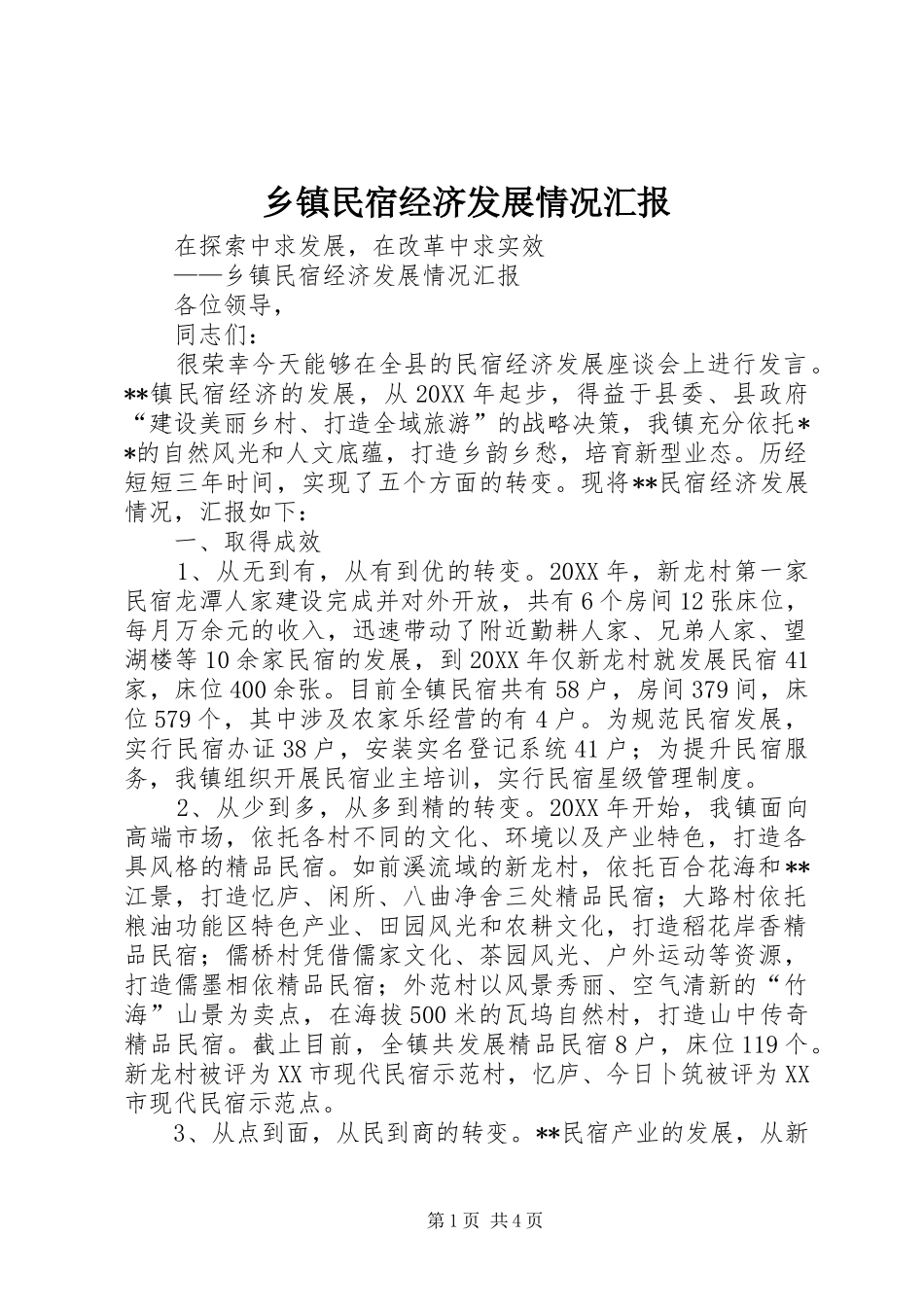 2024年乡镇民宿经济发展情况汇报_第1页