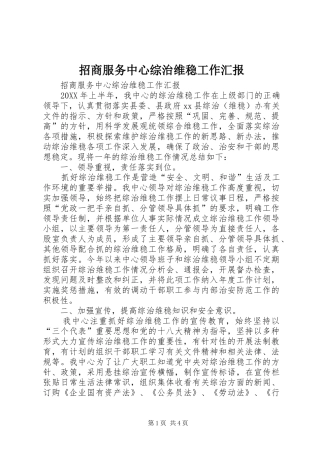 2024年招商服务中心综治维稳工作汇报