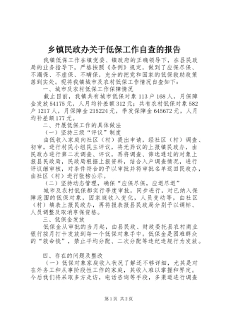 2024年乡镇民政办关于低保工作自查的报告