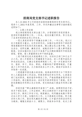 2024年招商局党支部书记述职报告