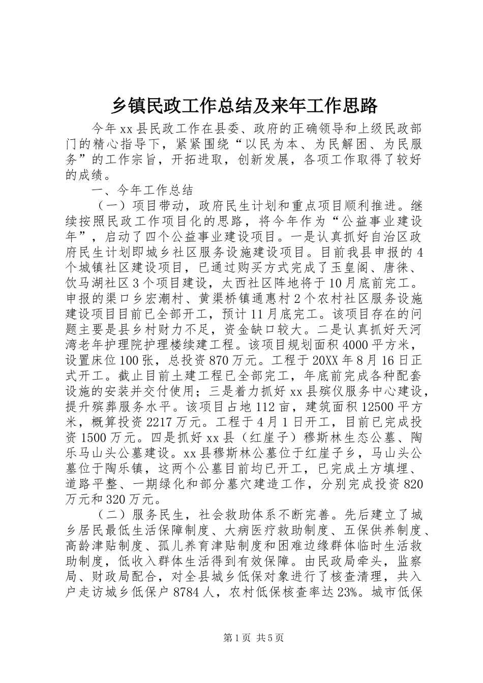 2024年乡镇民政工作总结及来年工作思路_第1页