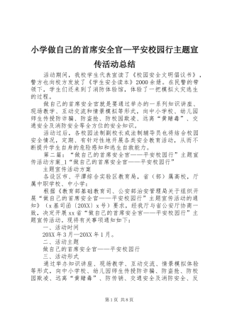 2024年小学做自己的首席安全官平安校园行主题宣传活动总结