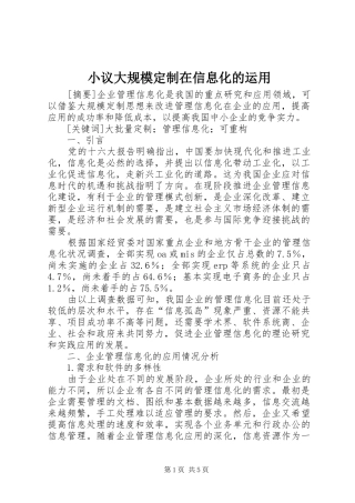 2024年小议大规模定制在信息化的运用