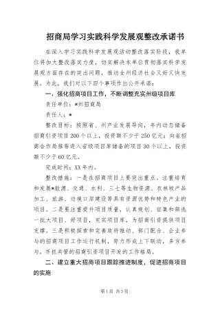 2024年招商局学习实践科学发展观整改承诺书