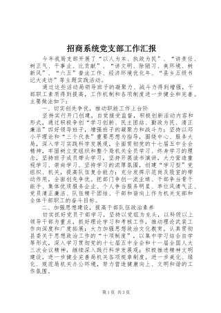 2024年招商系统党支部工作汇报