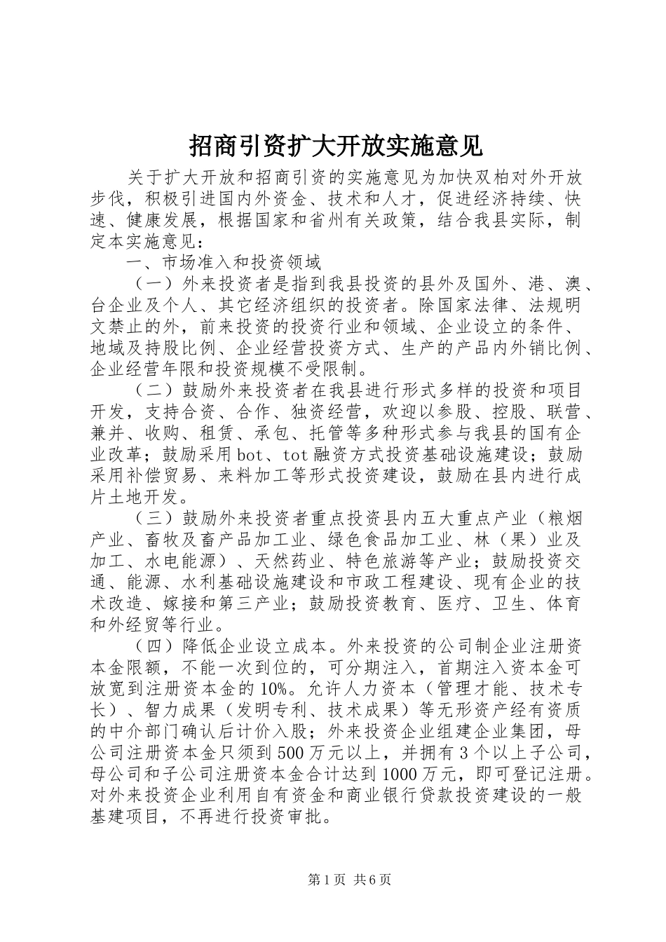 2024年招商引资扩大开放实施意见_第1页