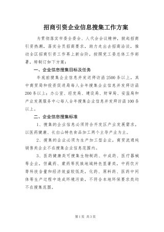 2024年招商引资企业信息搜集工作方案