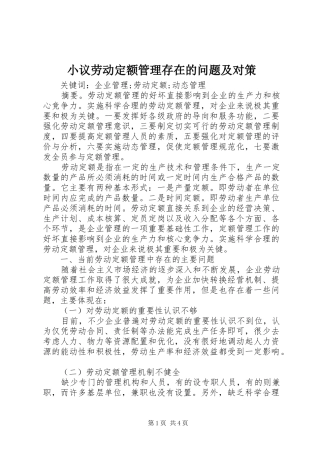 2024年小议劳动定额管理存在的问题及对策