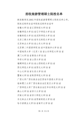 2024年招收旅游管理硕士院校名单