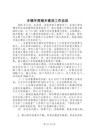 2024年乡镇年度城乡建设工作总结