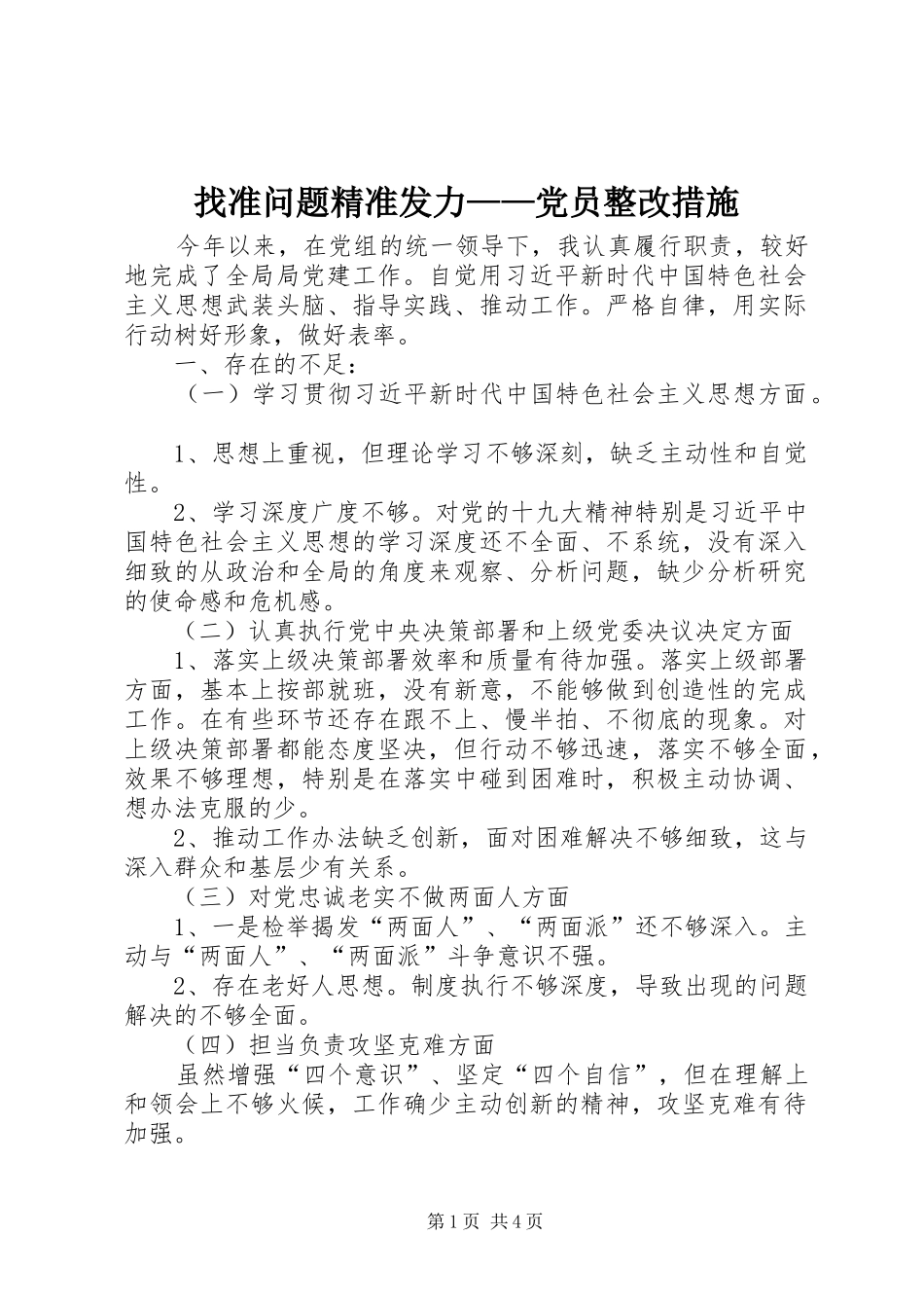 2024年找准问题精准发力党员整改措施_第1页