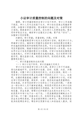 2024年小议审计质量控制的问题及对策