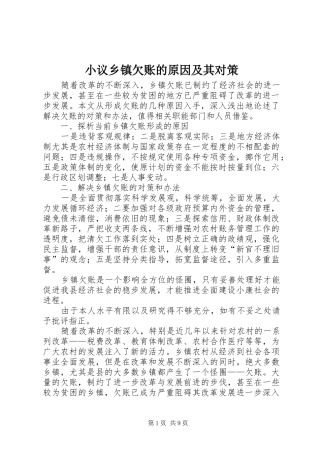 2024年小议乡镇欠账的原因及其对策