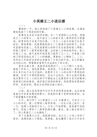 2024年小英雄王二小读后感