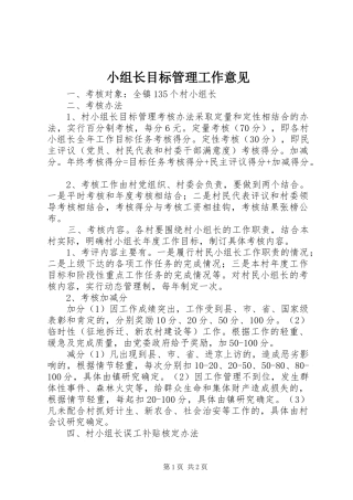 2024年小组长目标管理工作意见