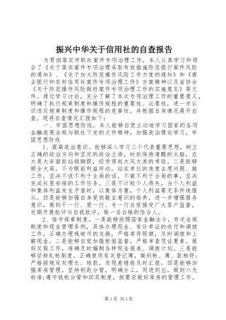 2024年振兴中华关于信用社的自查报告