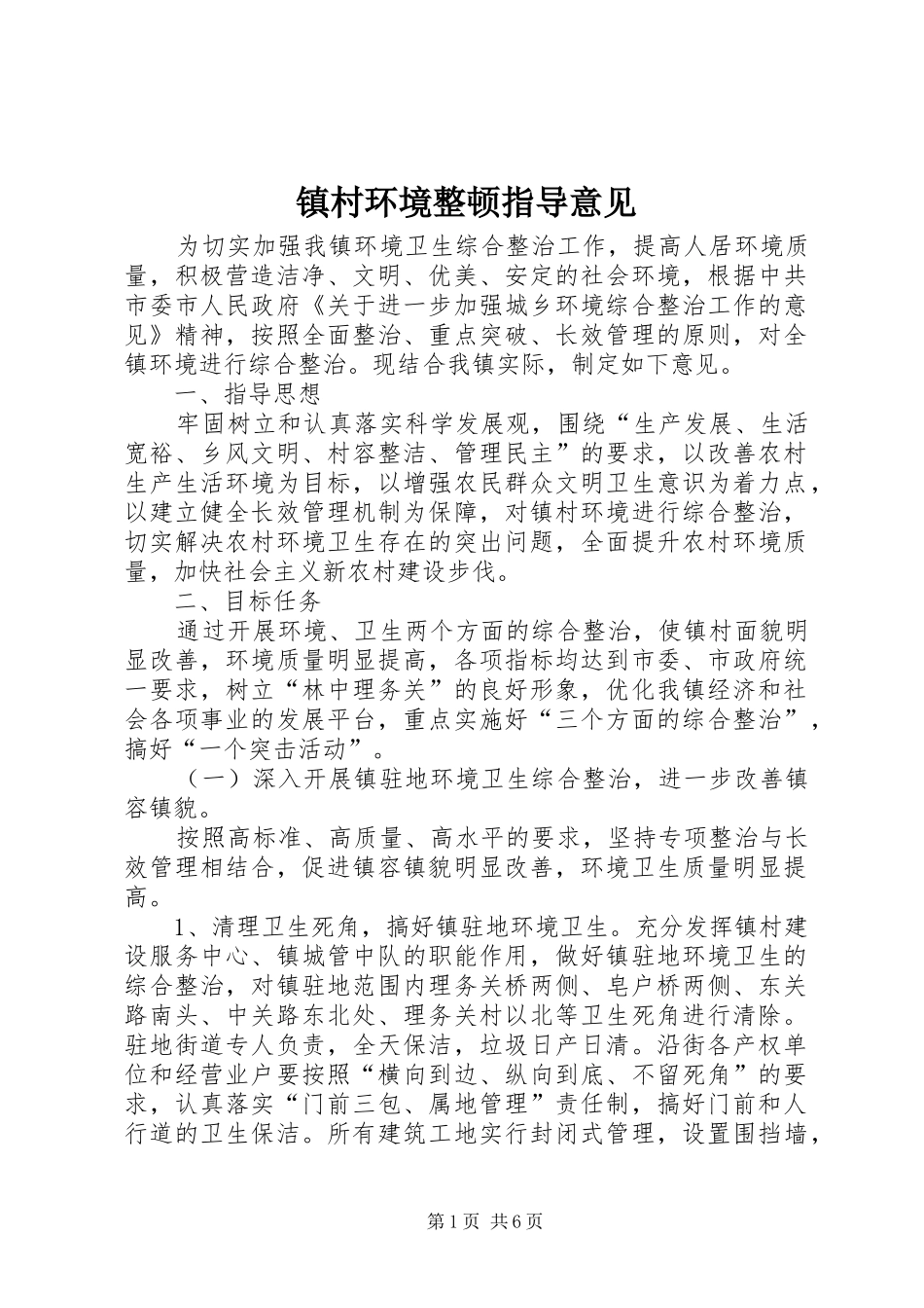 2024年镇村环境整顿指导意见_第1页