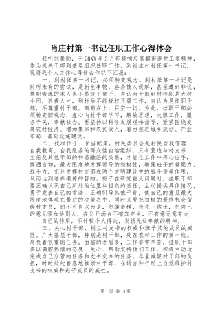 2024年肖庄村第一书记任职工作心得体会