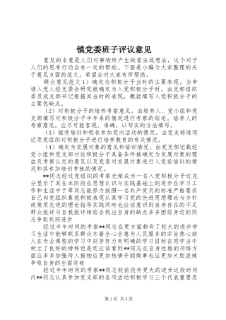 2024年镇党委班子评议意见