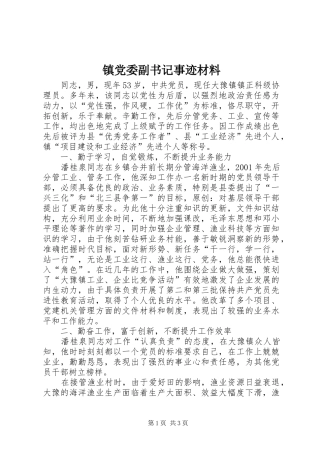 2024年镇党委副书记事迹材料