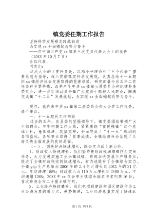 2024年镇党委任期工作报告