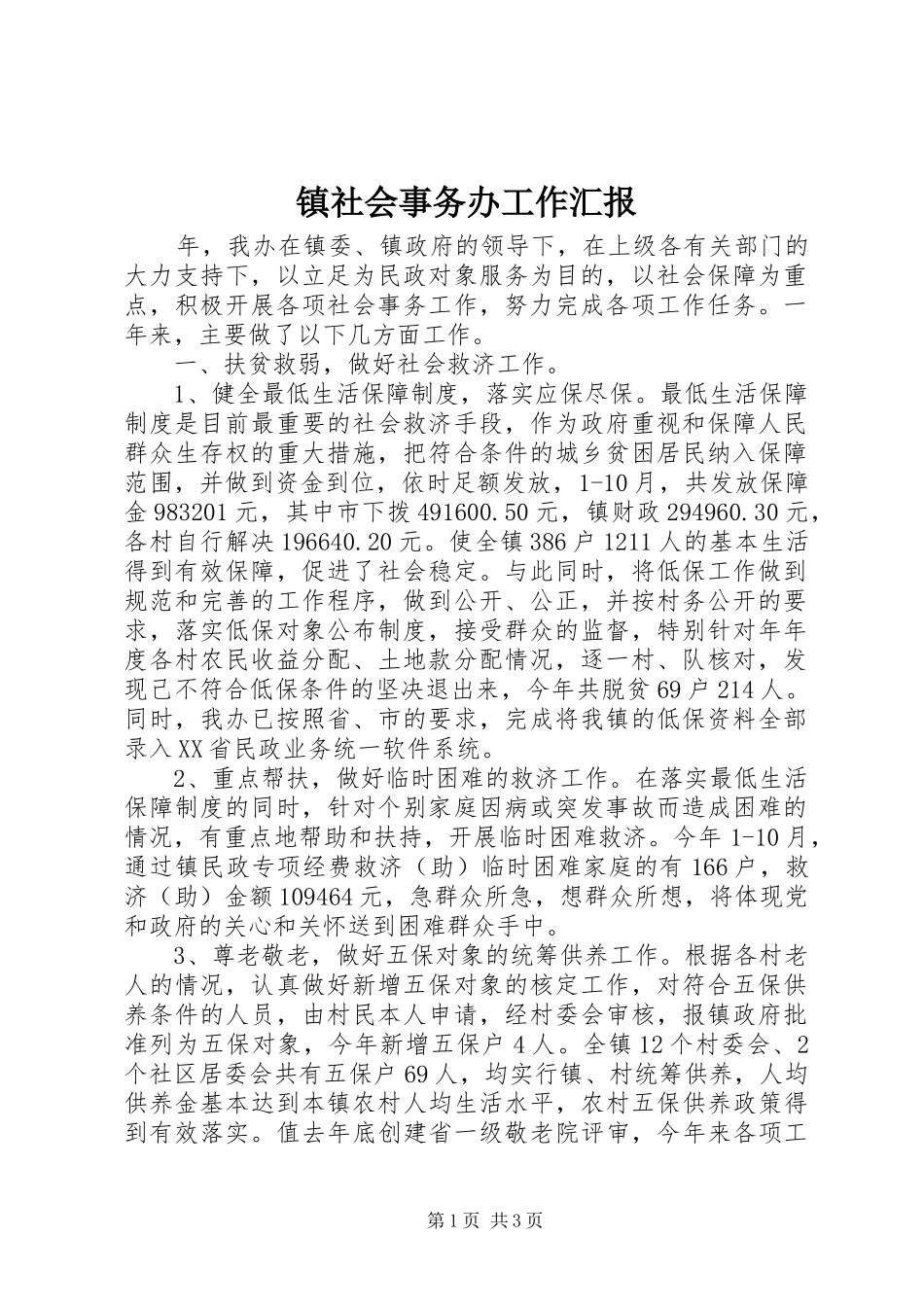 2024年镇社会事务办工作汇报_第1页