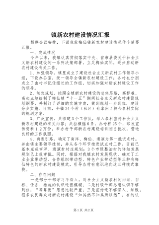 2024年镇新农村建设情况汇报