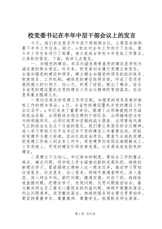 2024年校党委书记在半年中层干部会议上的讲话