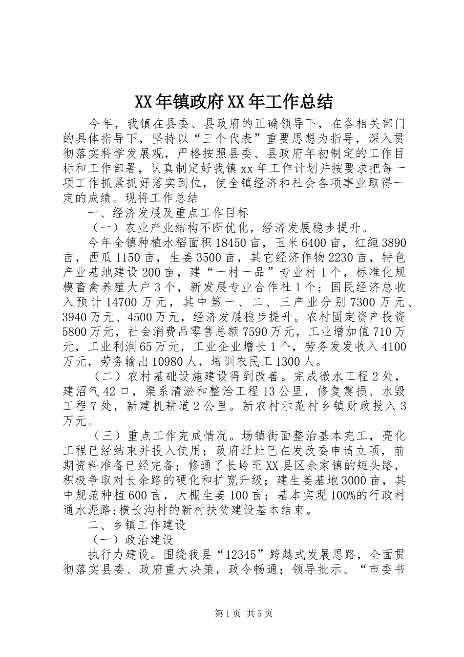 2024年镇政府工作总结新版_第1页