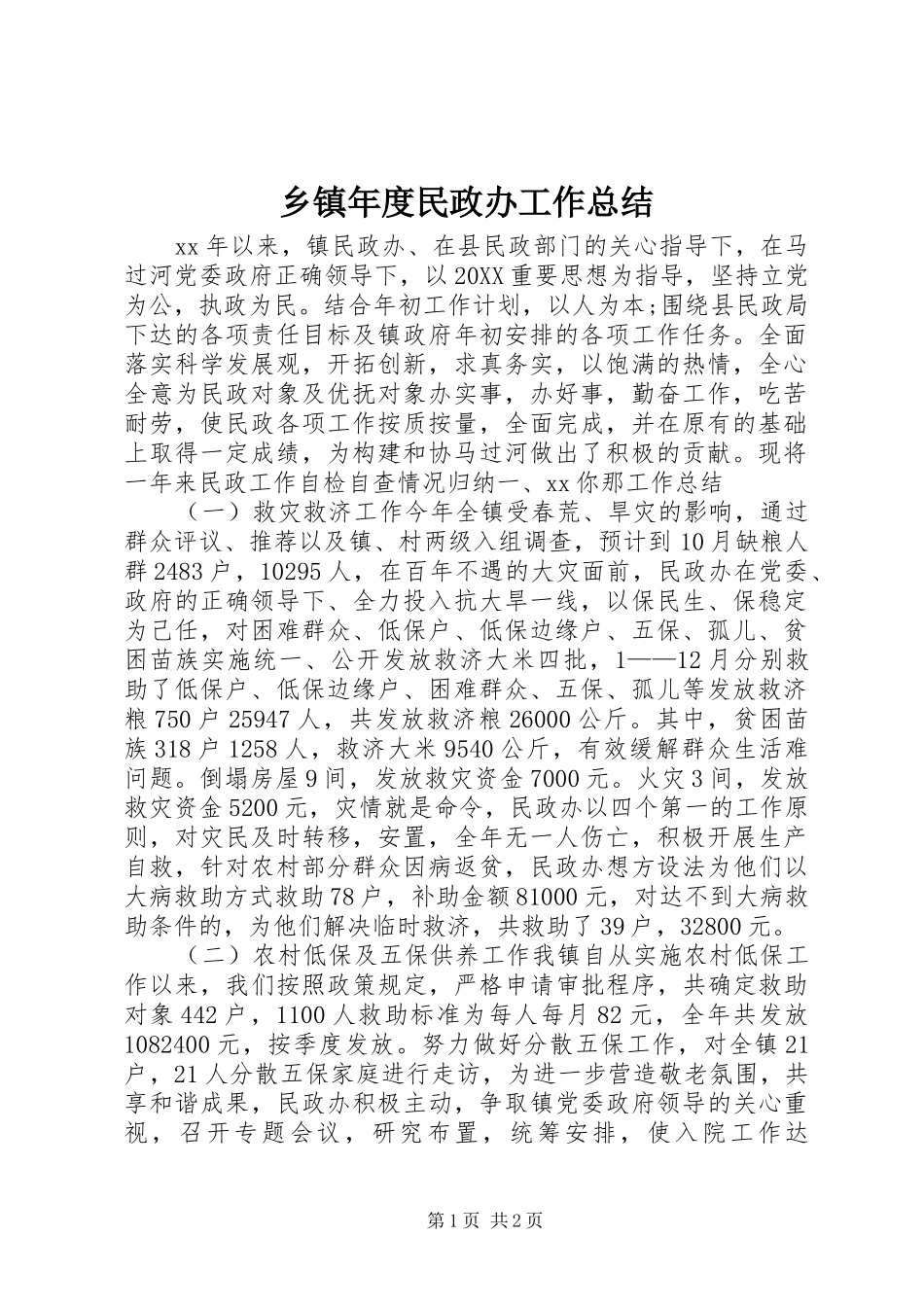 2024年乡镇年度民政办工作总结_第1页