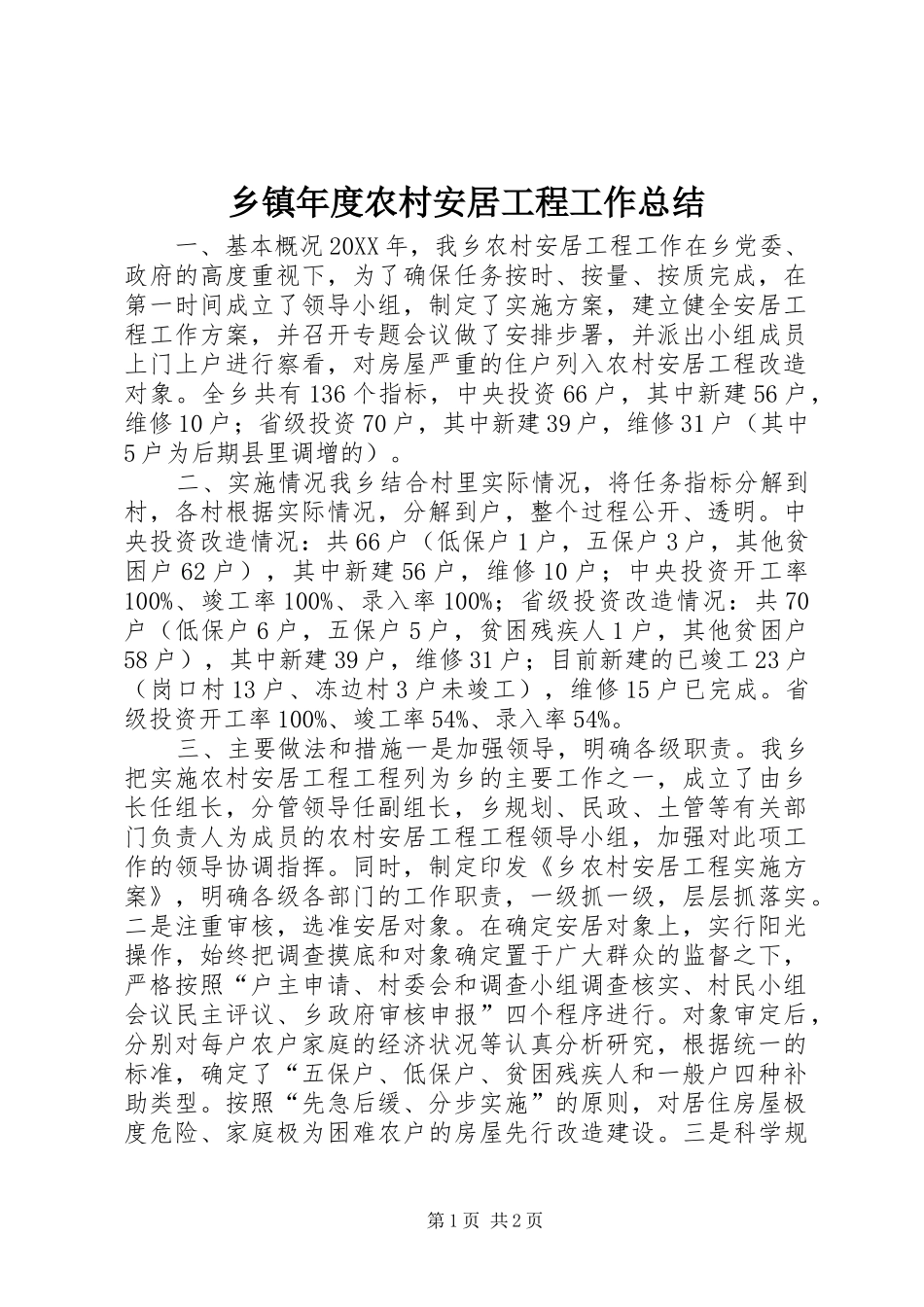 2024年乡镇年度农村安居工程工作总结_第1页