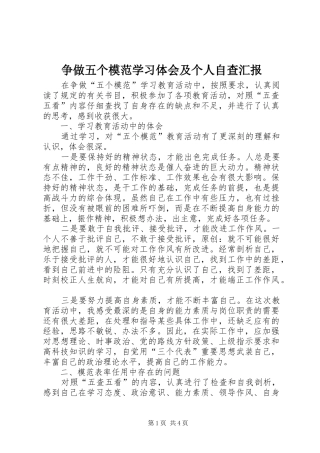 2024年争做五个模范学习体会及个人自查汇报