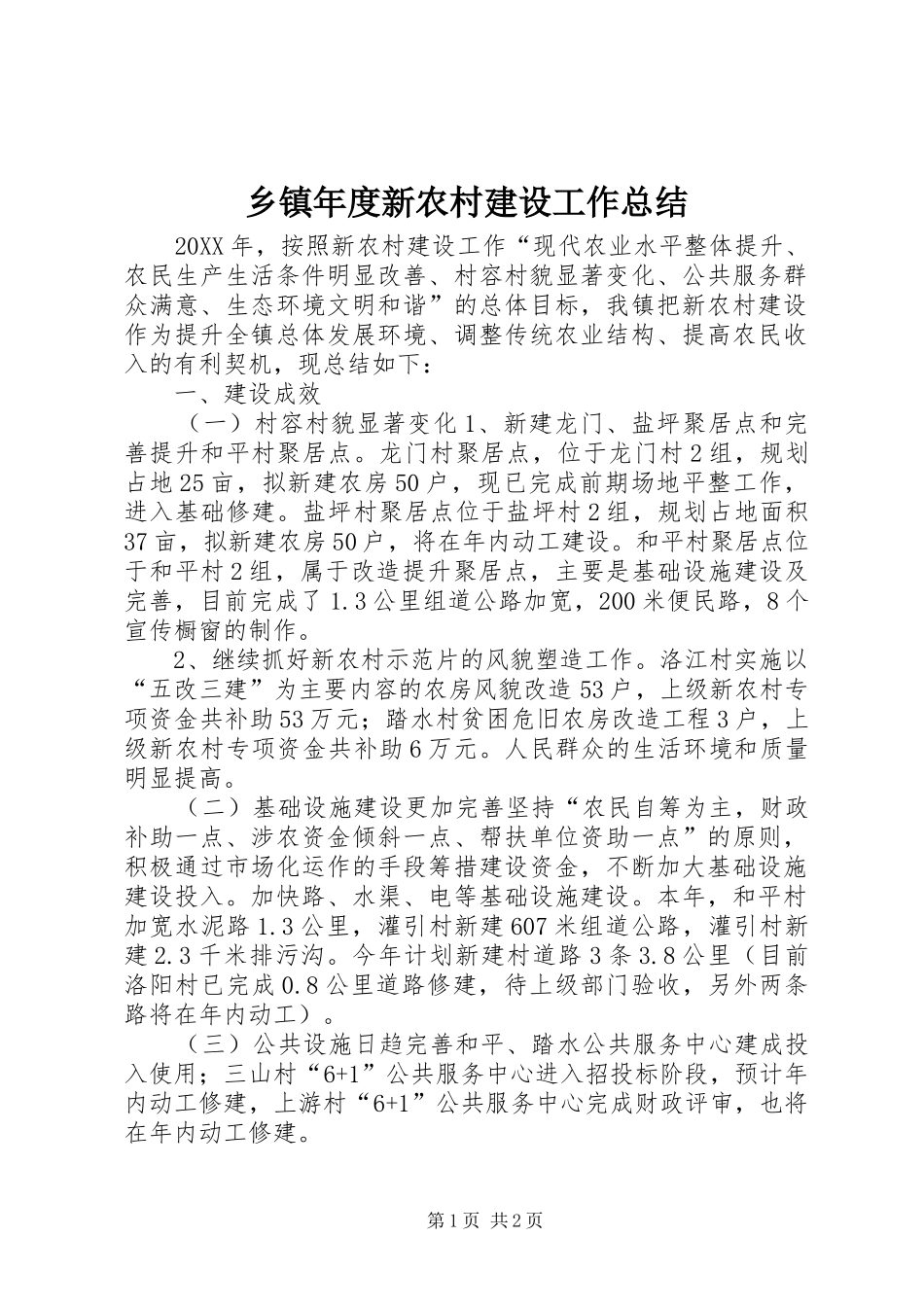 2024年乡镇年度新农村建设工作总结_第1页