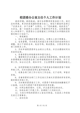 2024年校团委办公室主任个人工作计划