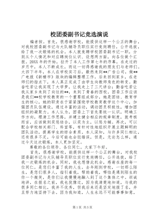 2024年校团委副书记竞选演说