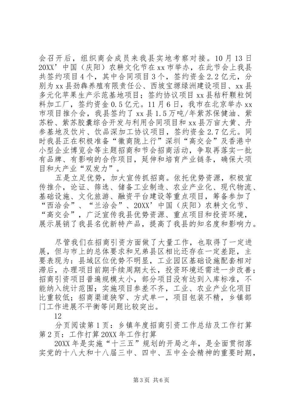 2024年乡镇年度招商引资工作总结及工作打算_第3页