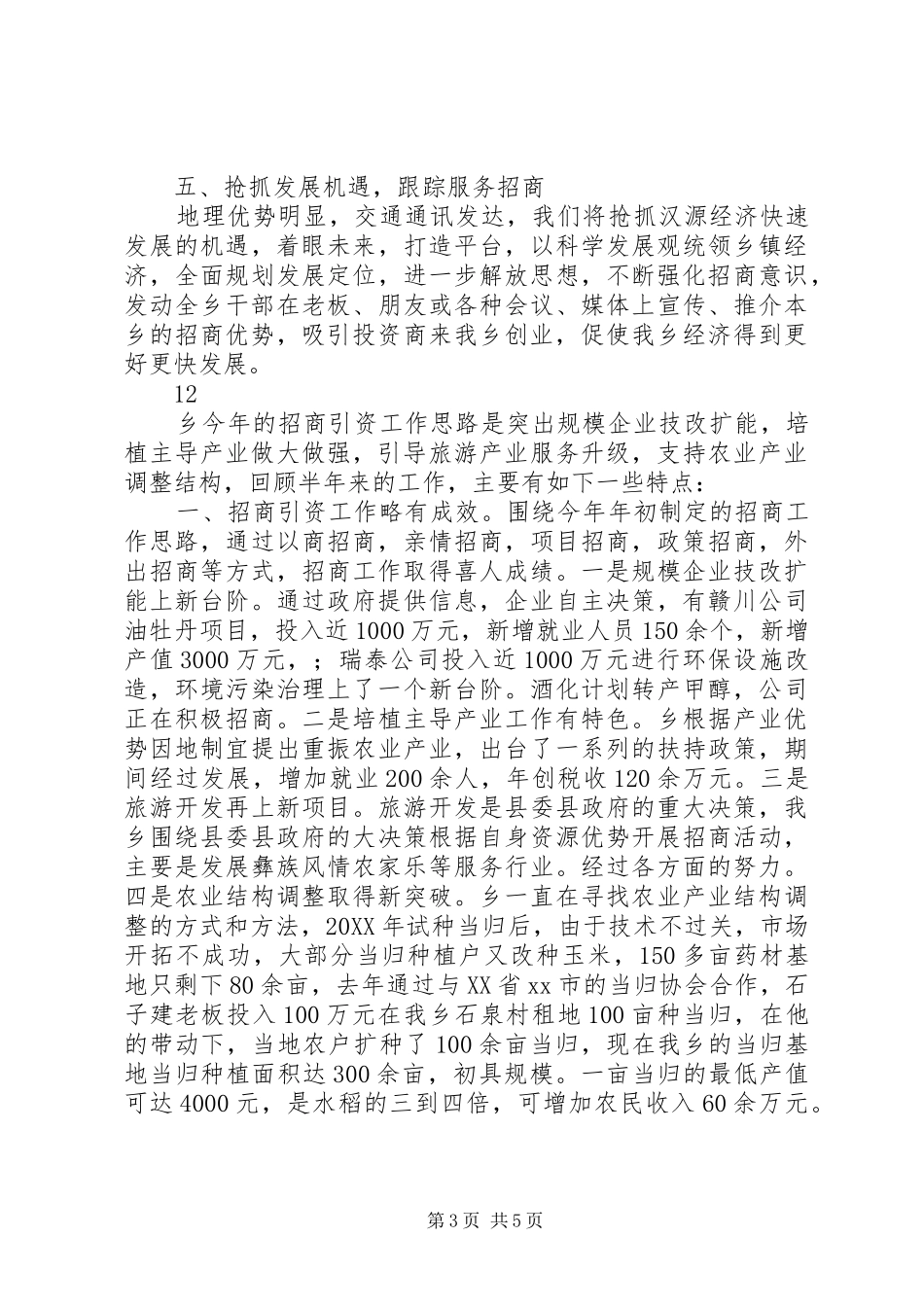 2024年乡镇年度招商引资重点工作总结_第3页