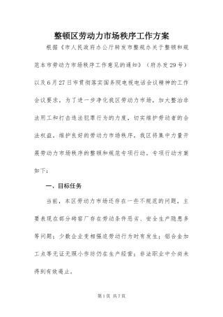 2024年整顿区劳动力市场秩序工作方案