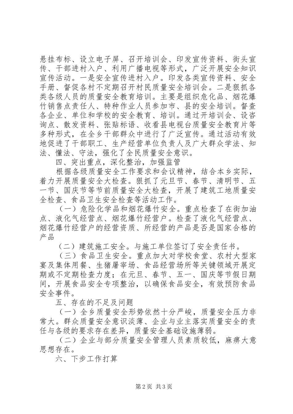 2024年乡镇年度质量安全工作总结_第2页