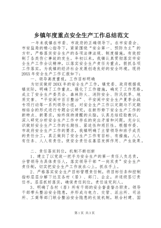 2024年乡镇年度重点安全生产工作总结范文