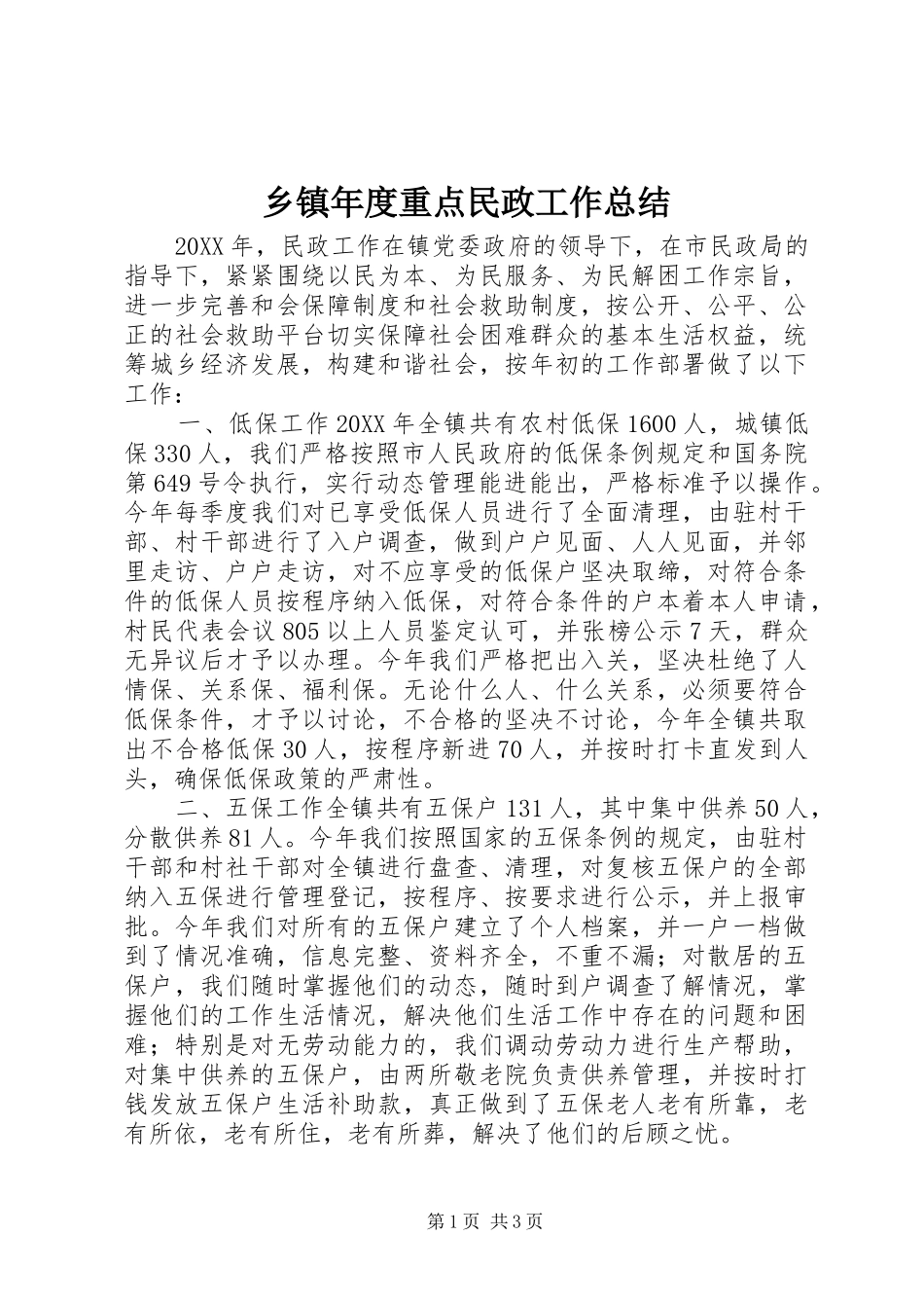 2024年乡镇年度重点民政工作总结_第1页