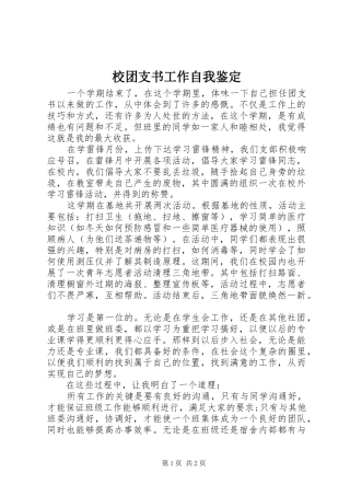 2024年校团支书工作自我鉴定
