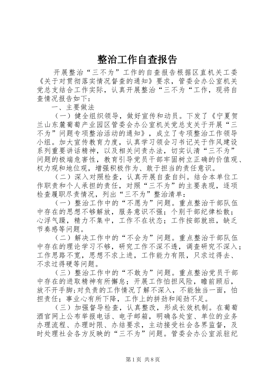2024年整治工作自查报告_第1页