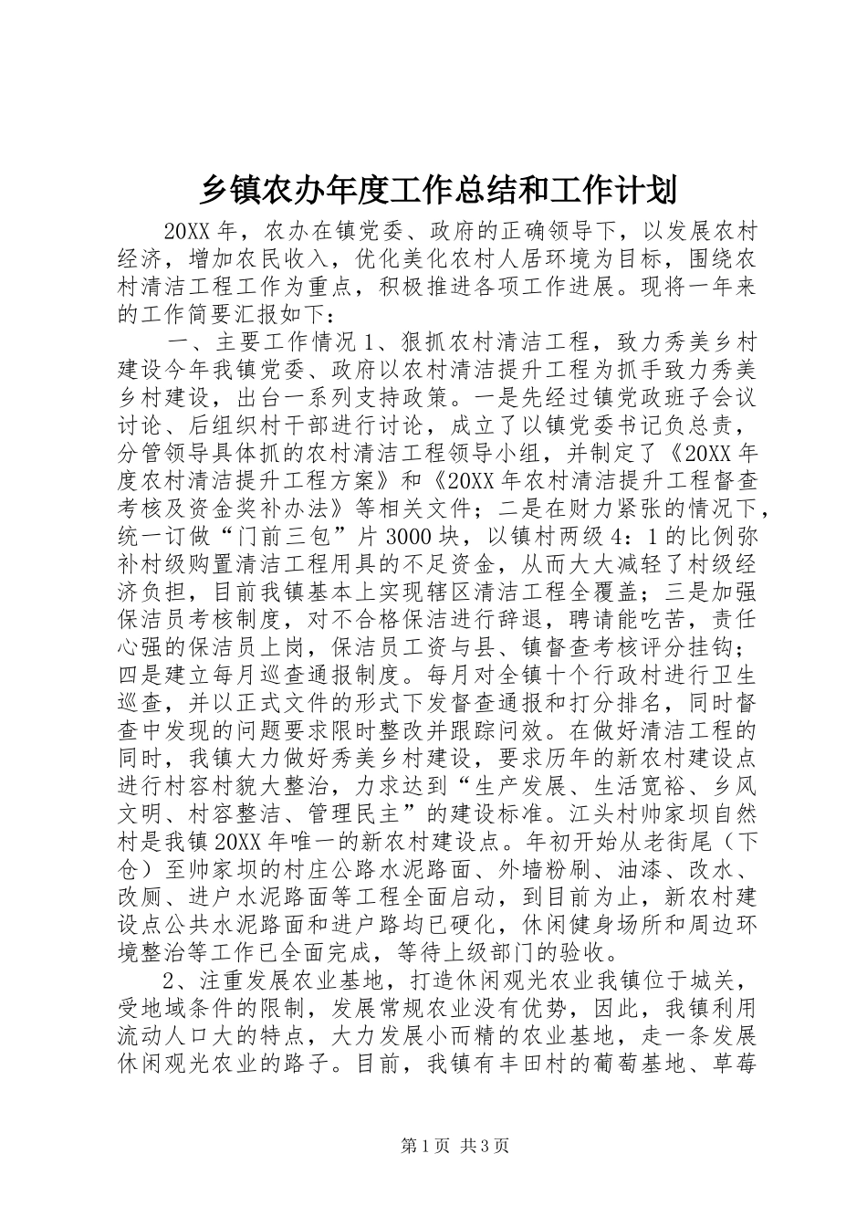 2024年乡镇农办年度工作总结和工作计划_第1页