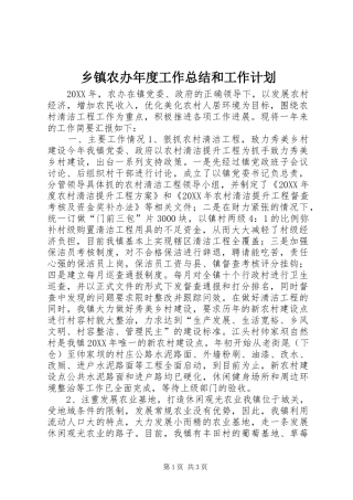 2024年乡镇农办年度工作总结和工作计划