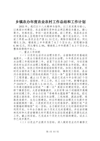 2024年乡镇农办年度农业农村工作总结和工作计划