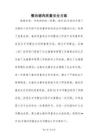 2024年整治猪肉质量安全方案