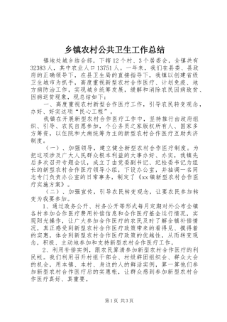 2024年乡镇农村公共卫生工作总结